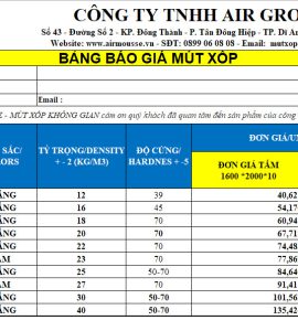 Báo giá mút xốp
